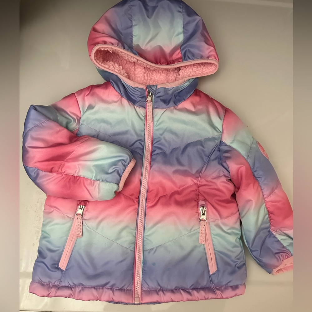 Kids Gradient Hooded Puffer Jacket - Pink, Purple & Blue